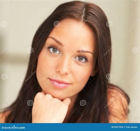 Closeup Of A Woman Resting Chin On Hand Stock Photo Image Of