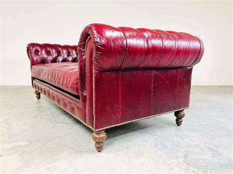 English Style Chesterfield Cordovan Oxblood Tufted Leather Sofa At 1stdibs