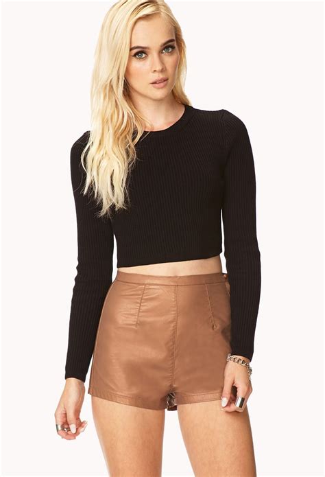 Casual High Waisted Faux Leather Shorts FOREVER21 2000127340