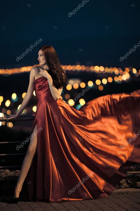 Sexy Young Beauty Woman In Fluttering Red Dress Stock Photo By