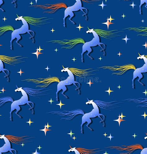 Fabulous Unicorns Surrounded By Shining Stars Stock Vector