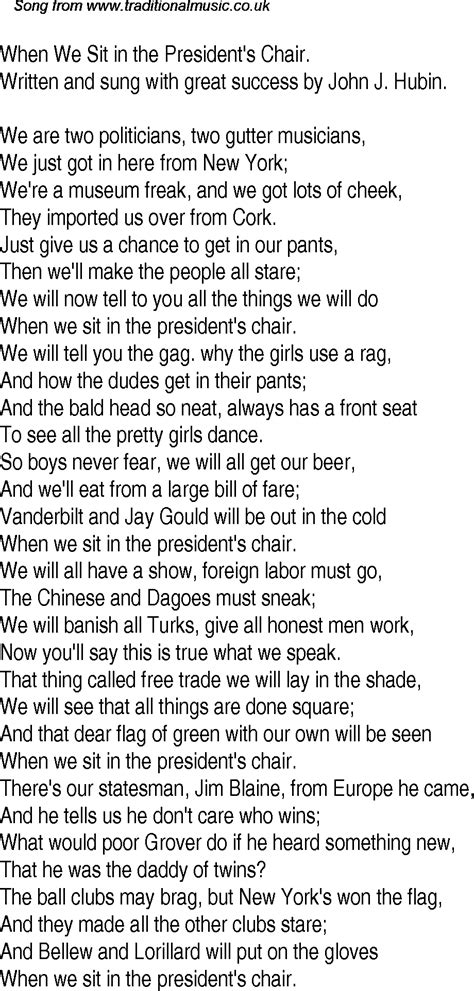 Key state data, such as population and state abbreviation, is also shown. Old Time Song Lyrics for 21 When We Sit In The Presidents ...