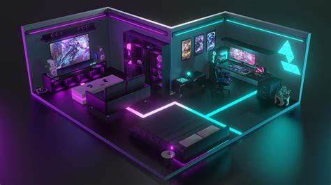 Artstation Isometric Neon Gaming Room