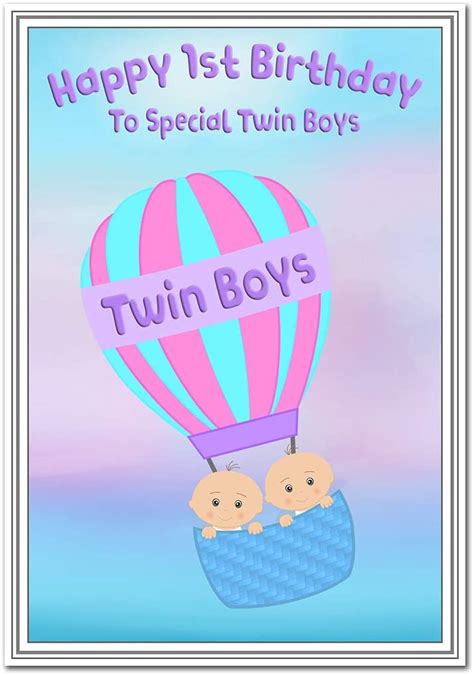 Twins Birthday Card First 1st Birthday Cute Baby Boys Twin