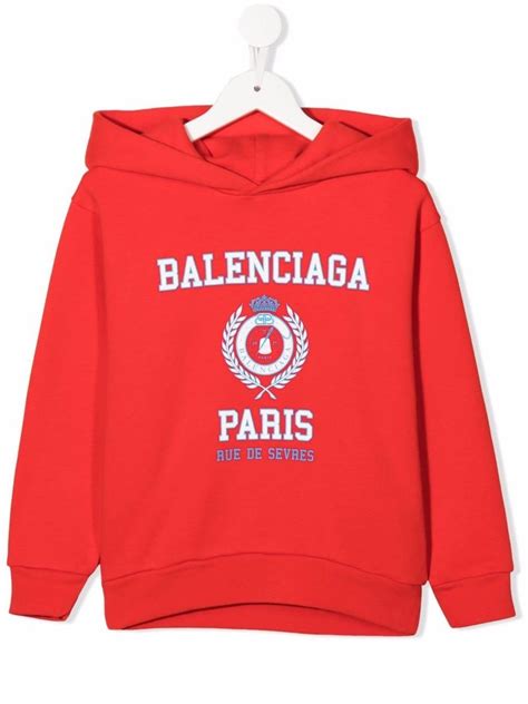 Balenciaga Kids crest logo-print hoodie red | MODES