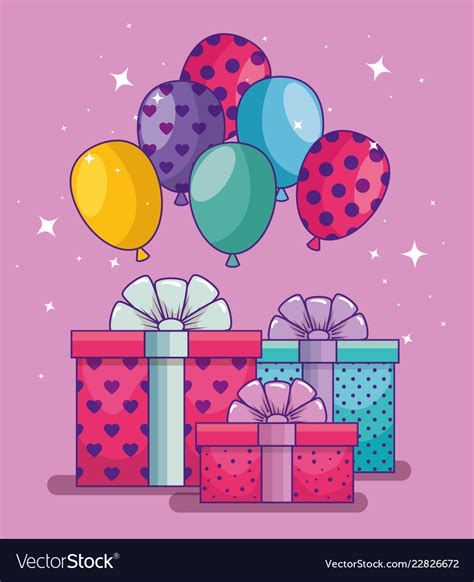 Happy Birthday With Balloons And Presents Ts Vector Image