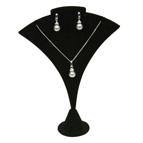 Black Velvet Single Necklace And Earring Jewelry Display Holder Large