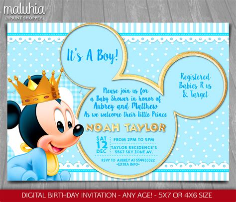 Personalize it with the party details. Baby Mickey Mouse Baby Shower Invitation Baby Prince Mickey