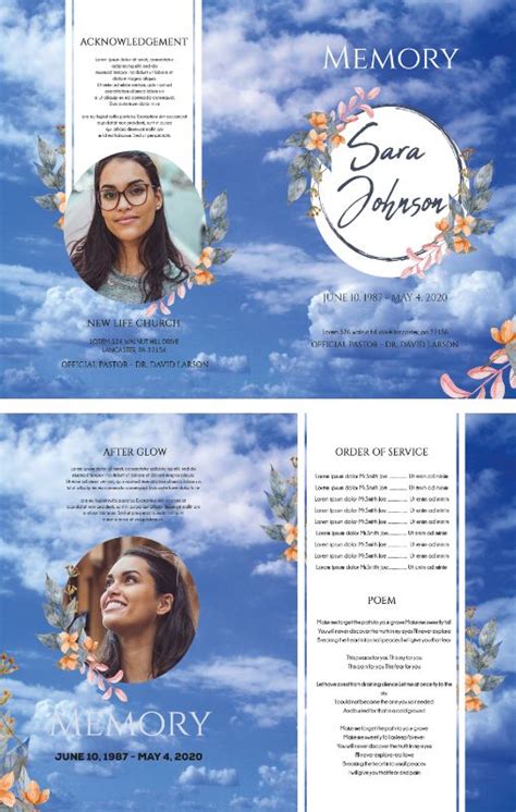 4p00054 Sky Background Fold Funeral Template Program Design Obituary