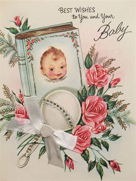 Vintage Baby Card Glitter Best Wishes For You And Your Baby Etsy Baby