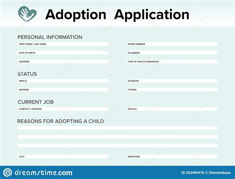 Child Adoption Application Questionnaire With Space For Answers Stock