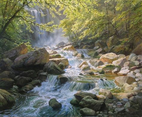 Waterfall Painting By Alexander Shenderov Original Landscape Painting