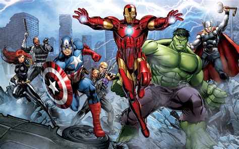 The Avengers Iron Man Hulk Hawkeye Thor Captain America Nick Fury