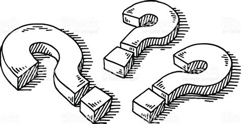 Hand Drawn Vector Drawing Of Three Question Marks Black And White