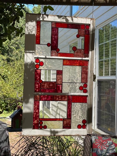 Antique Stained Glass Window Red Andclear