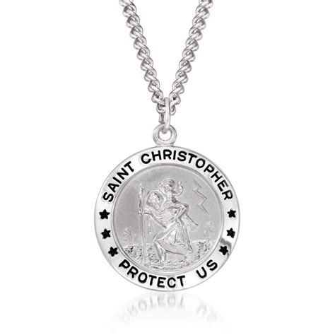ross simons men s sterling silver saint christopher medal with stainless steel chain