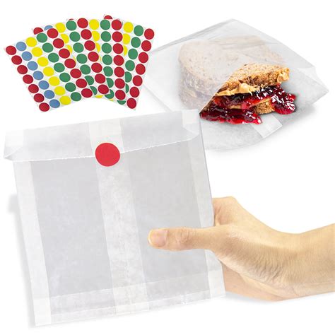 200 Bags And 200 Stickers Pack 7 X 6 X 1 Inch Wet Wax Paper Sandwich