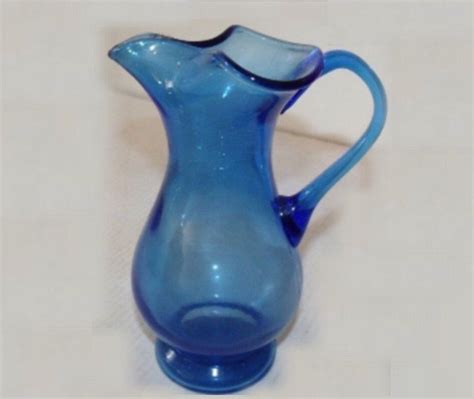 Vintage Cobalt Blue Blenko Inspired Crackle Hand Blown Glass Etsy Blenko Glass Hand Blown