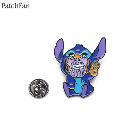 Patchfan Stitch Thanos Cartoon Zinc Tie Pins Backpack Clothes Brooches For Men Women Hat