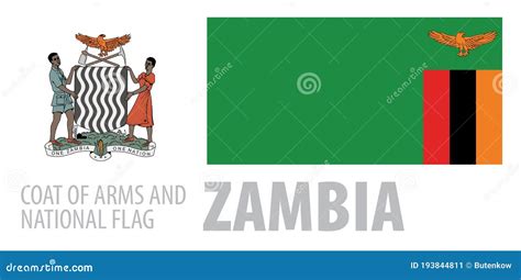 Vector Set Of The Coat Of Arms And National Flag Of Zambia Stock Vector