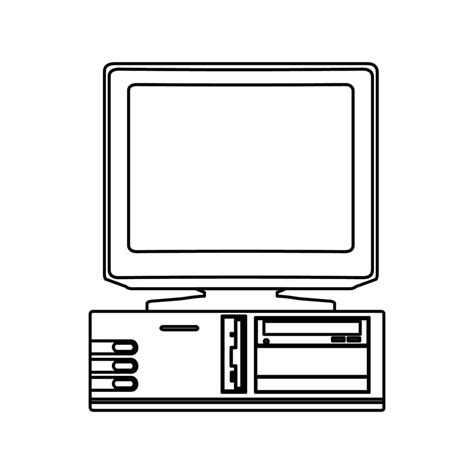 Old Computer Vector Technology Illustration Pc Outline And Retro Line