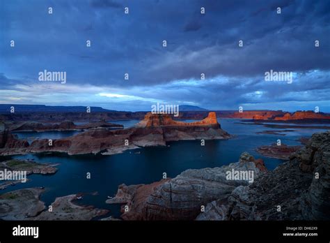 View From Alstrom Point To Lake Powell At Sunset Dusk Padre Bay With