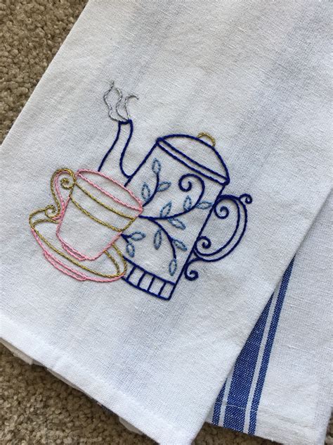 New Flow Blue Teapot And Pink Teacup Kitchen Towel Or Tea Etsy