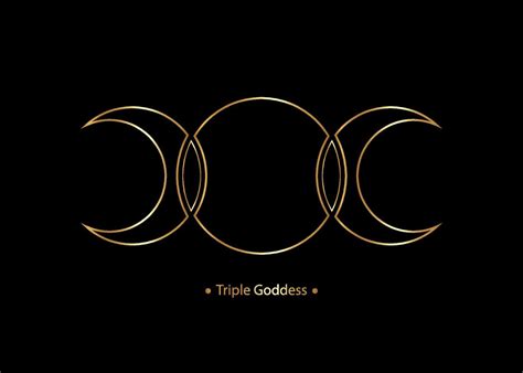 Triple Moon Religious Wiccan Sign Wicca Logo Neopaganism Symbol Gold