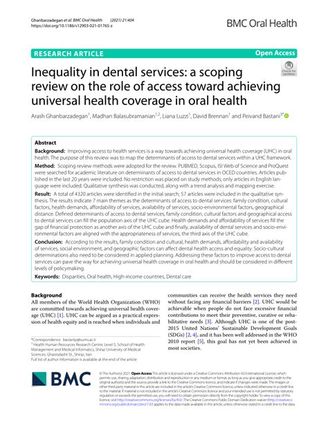 Pdf Inequality In Dental Services A Scoping Review On The Role Of Access Toward Achieving