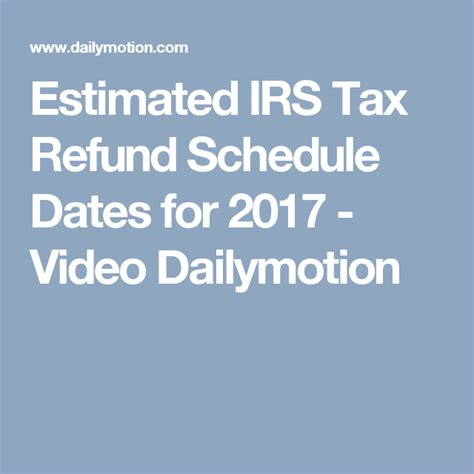 Estimated Irs Tax Refund Schedule Dates For 2017 Video Dailymotion