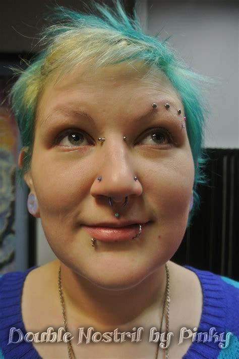 Lovely Paired Nostril Piercings With Neometal Opal Labrets While We