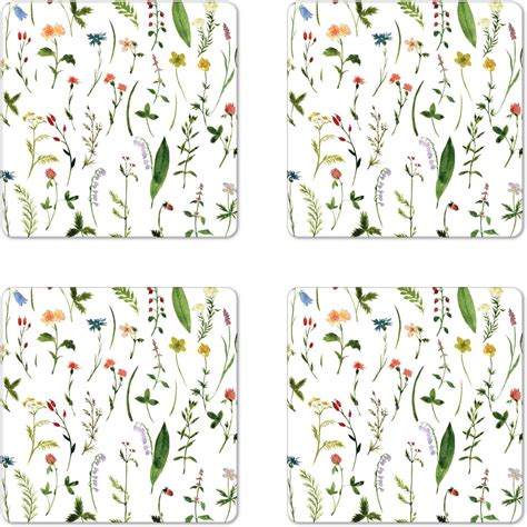Ambesonne Watercolor Flower Coaster Set Of 4 Different