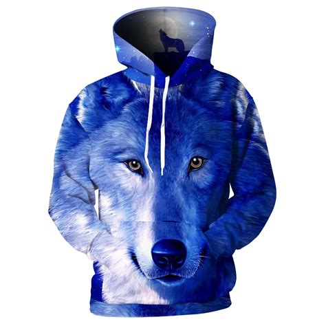 Cloudstyle Wolf Dog Printed Hoodies Men Hip Hop Sweatshirts 3d Moon