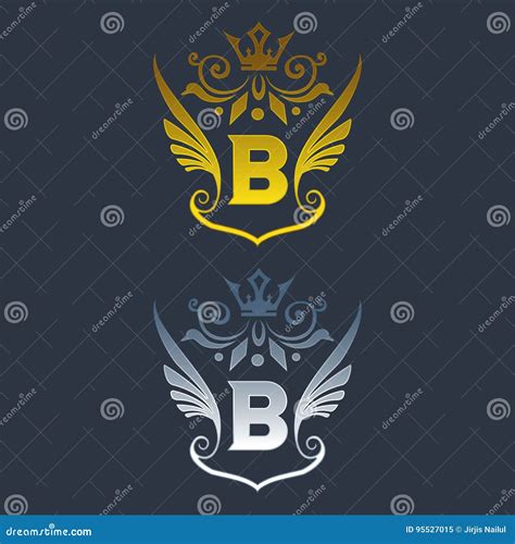 B Letter Logo Silver And Gold Wings Symbol Stock Vector Illustration