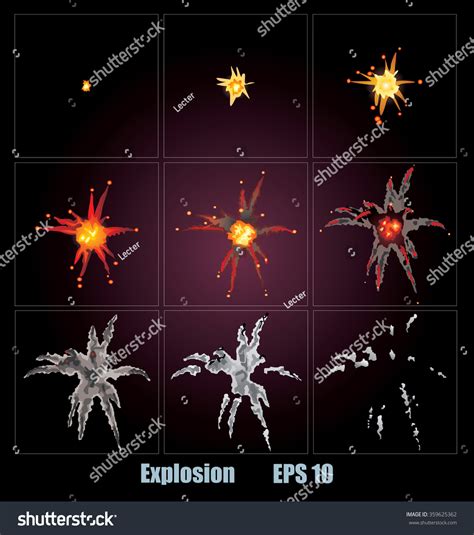 Explosion Cartoon Explosion Animation Frames For Game Sprite Sheet On Dark Background Stock