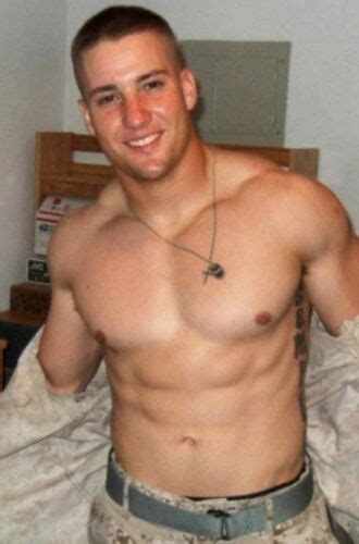 Shirtless Male Muscular Military Hunk Beefcake Muscle Man Dude Photo