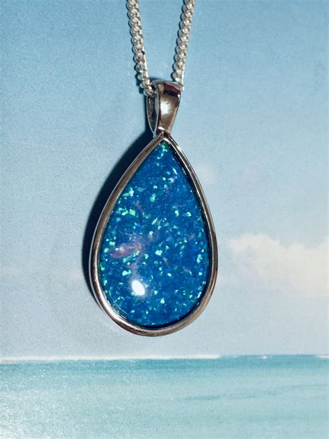 Blue Opal Silver Pendant Necklace Etsy