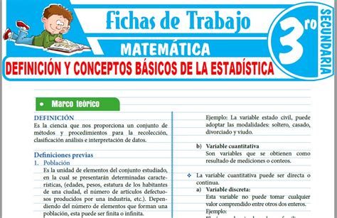 Definición Y Conceptos Básicos De La Estadística Para Tercero