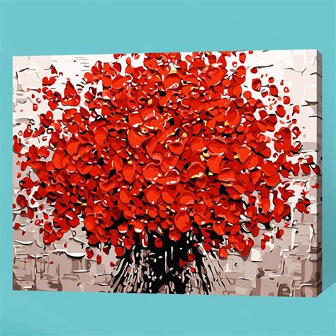 Frameless Red Flower Diy Digital Painting By Numbers Acrylic Paint