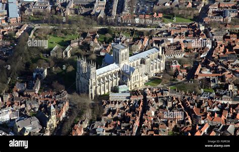 Aerial View Of York Minster Cathedral In North Yorkshire Uk Stock