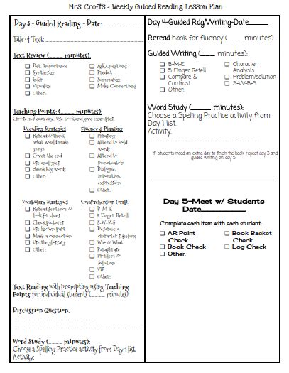 Mrs Crofts Classroom Guided Reading Lesson Plans
