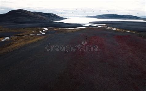 Drone Aerial Of Icelandic Volcanic Highlands In Central Iceland Stock