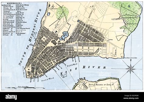 Map Of The City Of New York 1789 Hand Colored Woodcut Stock Photo Alamy