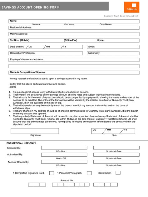 Gtbank Savings Account Opening Form Fill Out And Sign Printable PDF