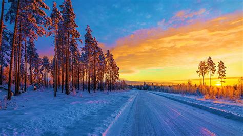 Morning Sunrise In Finland Winter Scandinavia Snow Colors