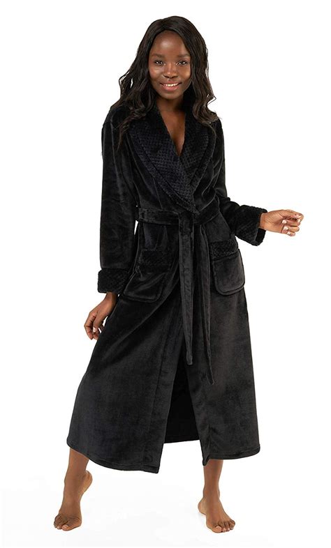 Turquaz Linen Women S Plush Soft Warm Fleece Bathrobe Comfy Womens Robe Black