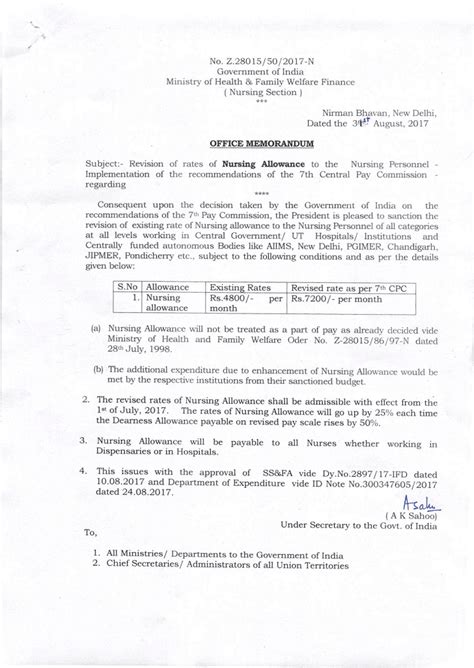 Th CPC Revision Of Nursing Allowance MoHFW OM StaffNews