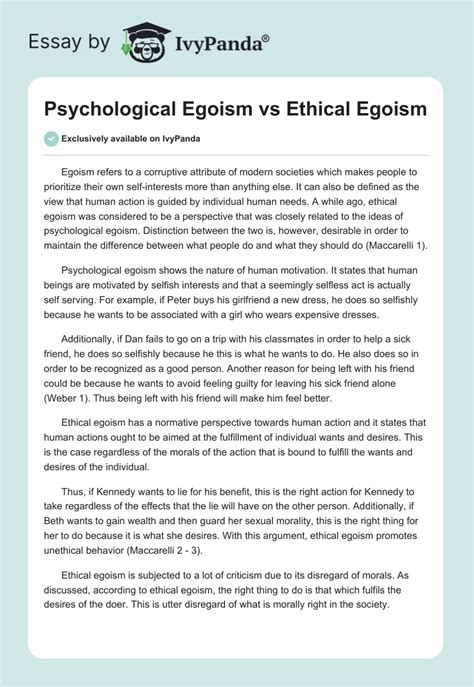 Psychological Egoism Vs Ethical Egoism 555 Words Essay Example