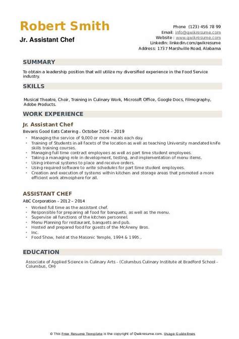 Assistant Chef Resume Samples Qwikresume