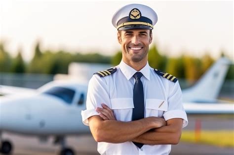 Premium Ai Image Young Handsome Pilot In White Uniform And Hat